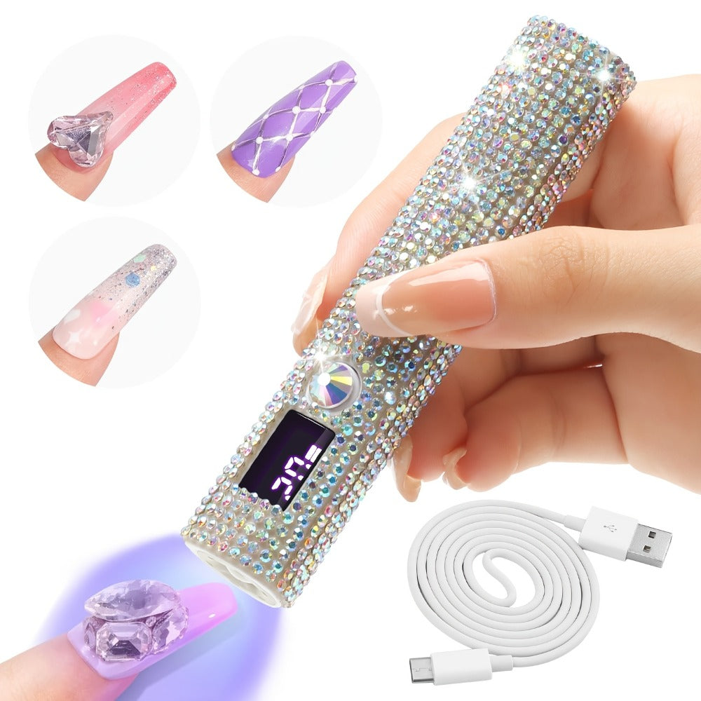 Rhinestone Handheld UV/LED Nail Lamp with 365nm/405nm Markings, 20s/60s Timers and USB Charging