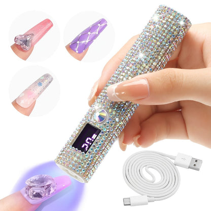 Rhinestone Handheld UV/LED Nail Lamp with 365nm/405nm Markings, 20s/60s Timers and USB Charging