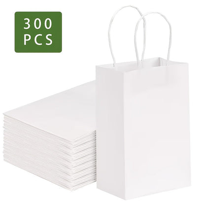 Kraft Paper Gift Bags with Handles in White, Black or Brown, Available in 25, 75, 100 or 300 Piece Packs
