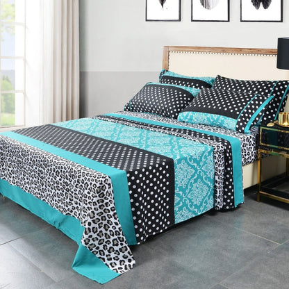 Microfiber Bed Sheet Set 4/6 Pcs – Soft Breathable Patchwork Printed Bedding with Deep Pocket Fitted Sheet, Wrinkle-Resistant Easy Care – Twin, Full, Queen, King Sizes Available