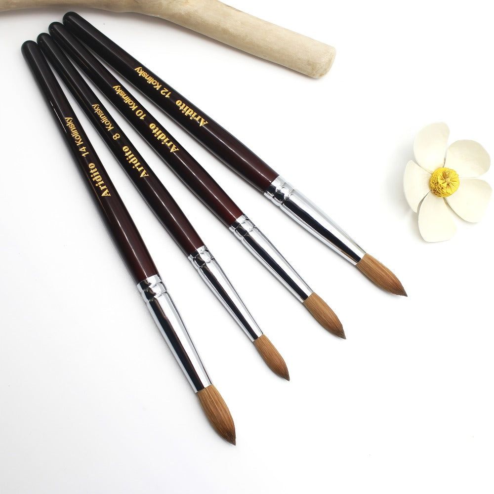 Red-Wine Handle Acrylic Nail Brush in Exact Checkout Sizes #8, #10, #12, #14, #16 or #18 with Pictured Round Tip