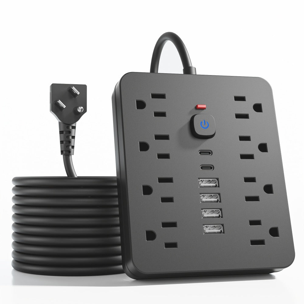 Power Strip 14-in-1 Wall-Mount Model with 8 AC Outlets, 4 USB-A, 2 USB-C and 5- or 10-Foot Flat-Plug Cord
