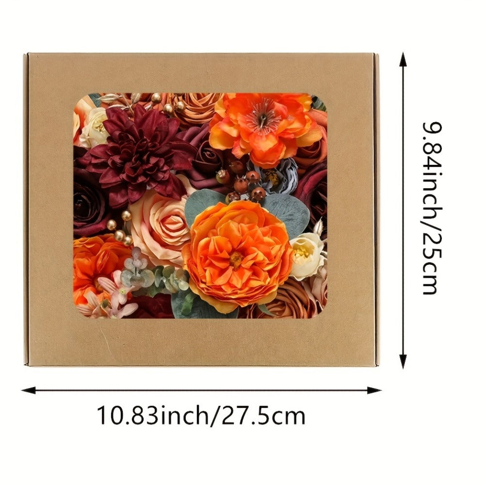 Artificial Flowers Bouquet Set – Foam Roses for Wedding, Fall Halloween Valentine's Day Table Decor, Orange Wine Red Blue