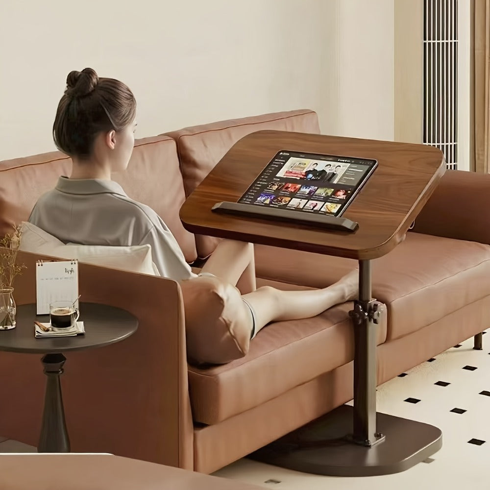 Floor Laptop Tray Table with 360-Degree Swivel Top, Adjustable Support Rod and Walnut or Black Options