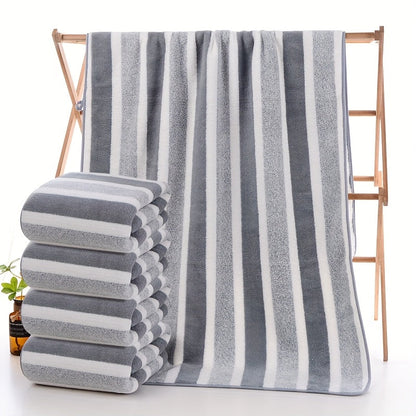Bath Towels Set 1 or 4 Pack 346GSM Polyester Striped Towels 70 x 140cm in Four Colors for Home and Guest Use