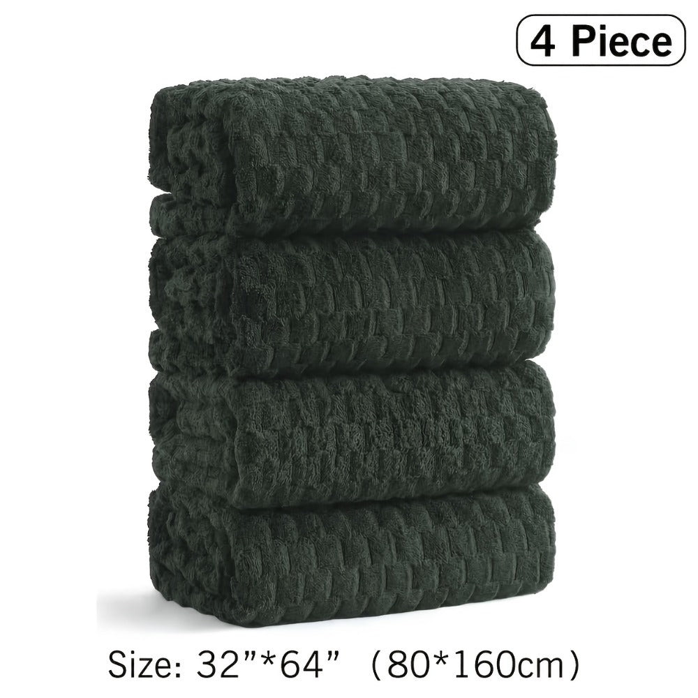 Oversized Bath Towel Set 800GSM 32x64 Inch Extra Large Microfiber - Ultra Soft Quick Dry Striped Spa Grade | Single or 4pcs Random Color | Beige White Light Blue Dark Gray | Modern Coastal Home Gift