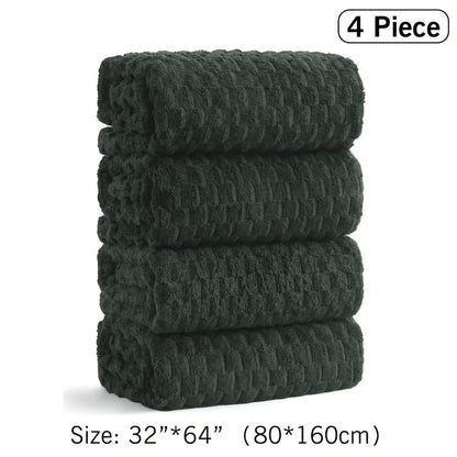 Oversized Bath Towel Set 800GSM 32x64 Inch Extra Large Microfiber - Ultra Soft Quick Dry Striped Spa Grade | Single or 4pcs Random Color | Beige White Light Blue Dark Gray | Modern Coastal Home Gift