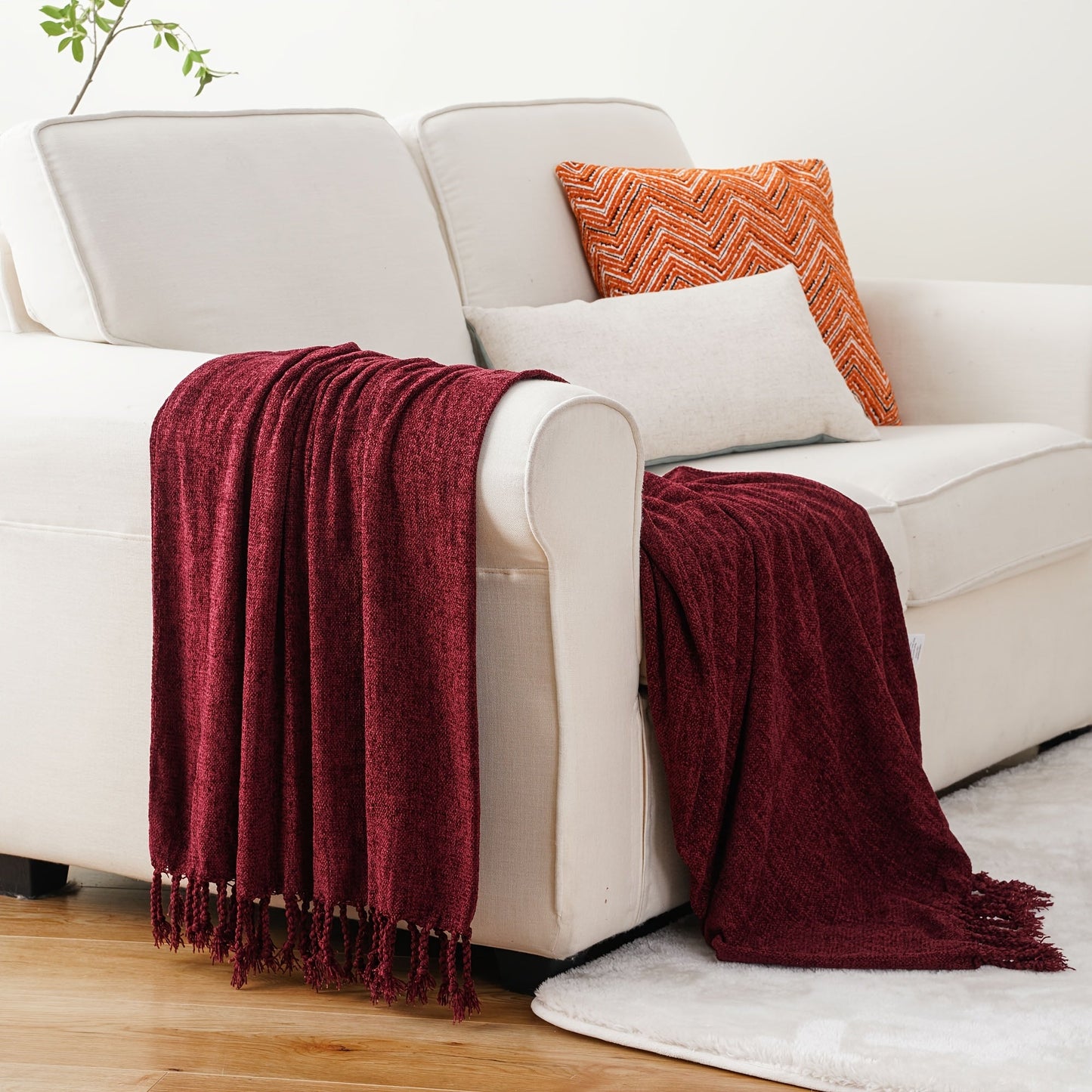 Chenille Fringe Throw Blanket – 180-200gsm Velvety Soft Decorative Throw for Sofa & Couch, Home Decor, 50”×60”, 17 Colors