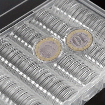 Clear Coin Capsules 300PCS with Adjustable EVA Foam Gaskets – Plastic Round Coin Holders for Collectors, Dollar Coin Protectors, Storage Box Included