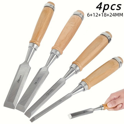 Wood Chisel Set 4pcs – CR-V Steel Woodworking Chisels 6/12/18/24mm, Professional Wood Carving & Carpentry Hand Tools for Beginners and Experts