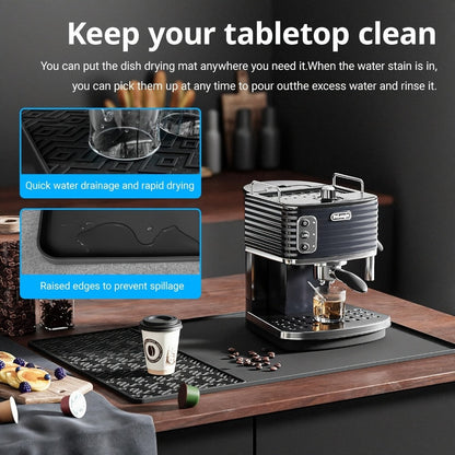Kitchen Mat, 23.6x15.7-Inch Silicone Coffee Machine Mat with Detachable Side Pad and Three Styles