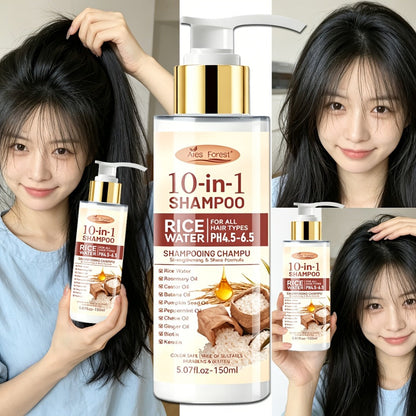 Rice Water Shampoo and Conditioner Set for Women — Fermented Rice Water 10-in-1 Hair Care for Volumizing, Anti-Frizz, Heat Protection & Damage Repair, Thicker Fuller Hair