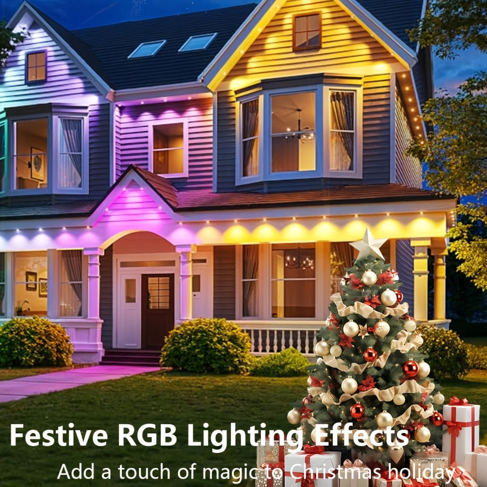 Permanent Outdoor RGB Eave Lights Smart App & Remote Control – Music Sync Timer Color Changing LED Soffit Light for Christmas New Year Halloween Holiday Party Decor – 50FT 100FT 300FT 500FT