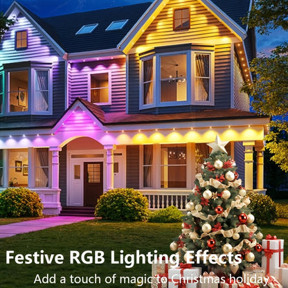 Permanent Outdoor RGB Eave Lights Smart App & Remote Control – Music Sync Timer Color Changing LED Soffit Light for Christmas New Year Halloween Holiday Party Decor – 50FT 100FT 300FT 500FT