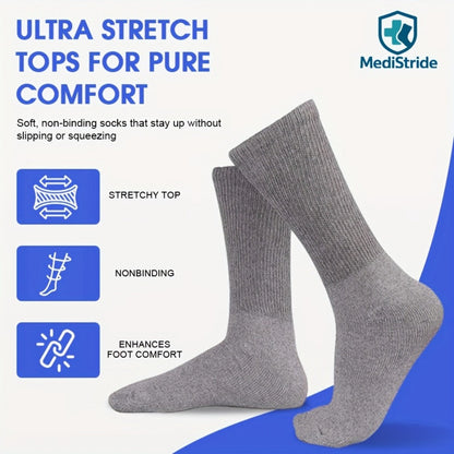 12-Pair Crew-Length Diabetic Sock Set in Six Colors with 9-11, 10-13 and 13-15 Size Options