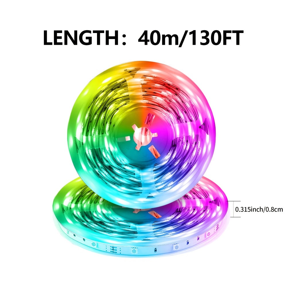 Music Sync LED Strip Lights with APP & 24-Key Remote - RGB Color Changing Built-in Mic USB Plug-and-Play 100FT 130FT 200FT for Bedroom Gaming Room Party Holiday Home Decoration