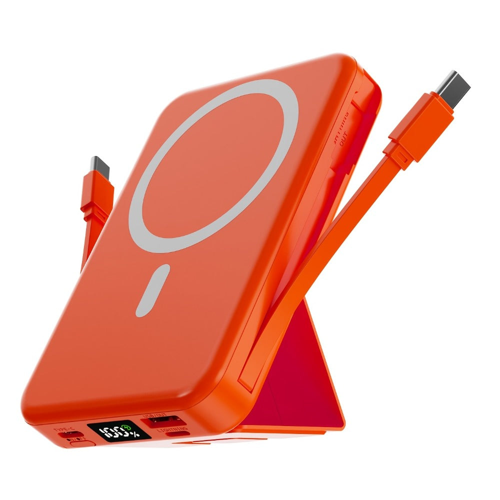 Power Bank 10000mAh Magnetic 15W Wireless and 22.5W Wired with Built-In Cables, Stand and Display