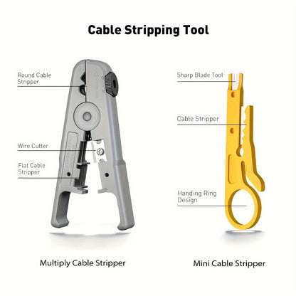 RJ45 Pass-Through Crimping Tool Kit with Cable Tester, Wire Stripper, Pliers and 50 Connectors