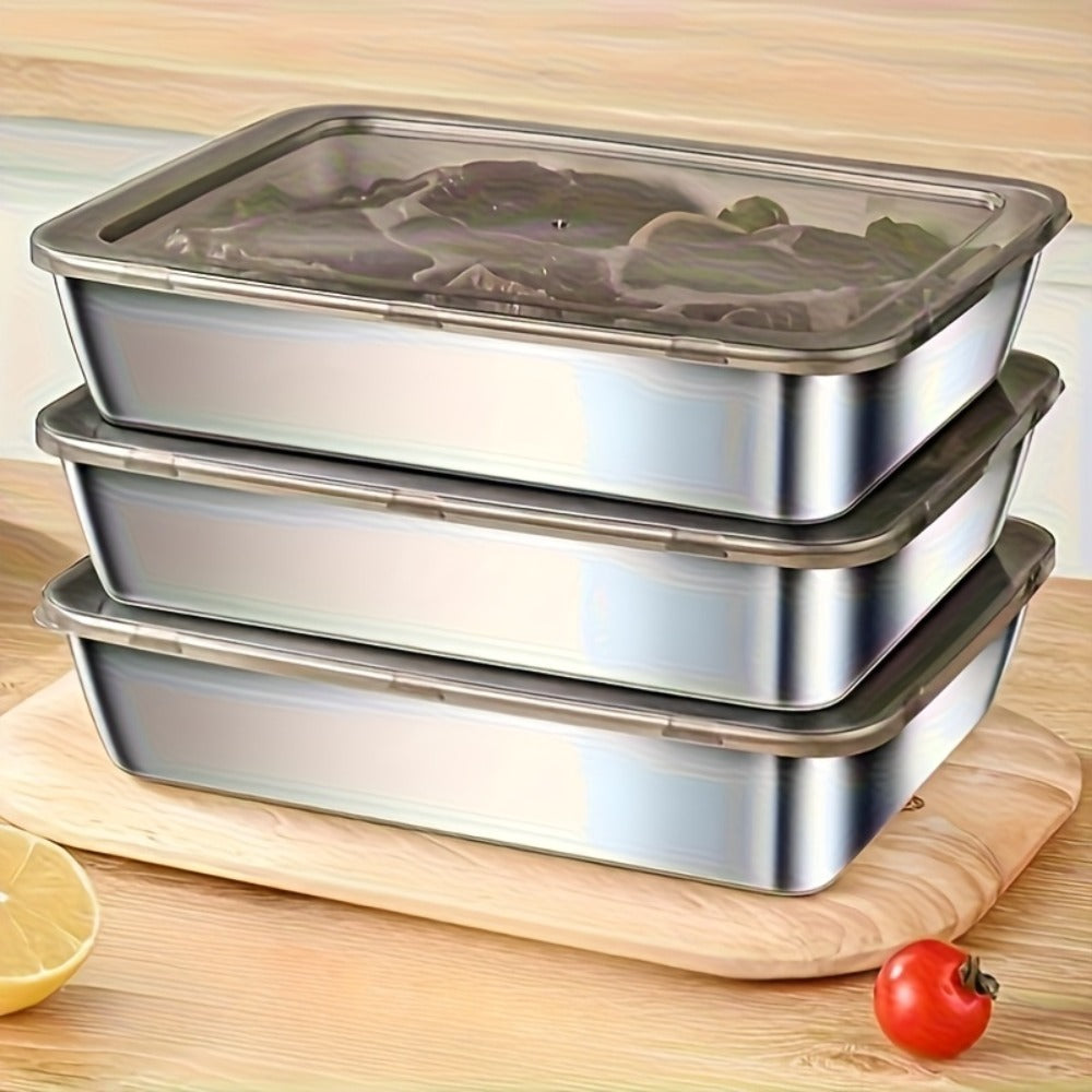 Food Storage Containers Five-Piece Stainless Steel Plate Set with Five Flip-Top Lids for Hand Washing