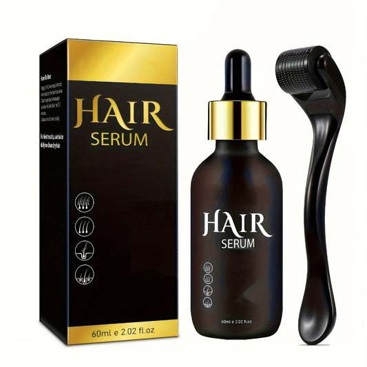 Hair Growth Serum Kit with Derma Roller — Anti Hair Loss Follicle Stimulating Scalp Treatment Essence, Thinning Hair Regrowth & Thickening for Men & Women, Leave-In Formula, 120ml