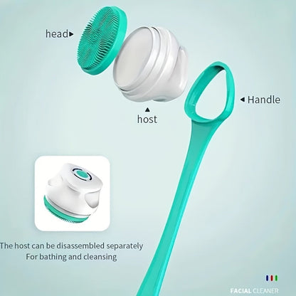 Electric Body Scrubber 6-in-1 Rechargeable Shower Brush - Vibrating Exfoliating Brush with Long Handle, 6 Brush Heads for Deep Cleansing, Back Scrubber, Pore Cleansing, Spa Gift for Women & Men