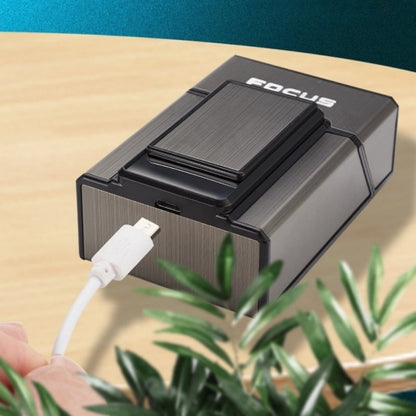 Black Pop-Up Cigarette Case with Integrated USB-Rechargeable Electric Lighter and Sliding Cover