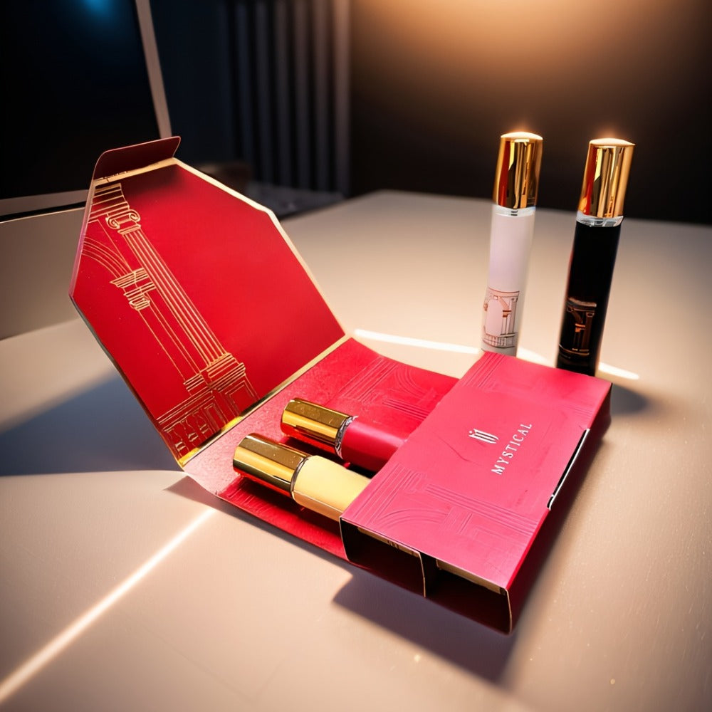 Perfume Gift Set Four Mini Spray Bottles in 20ml or 30ml Sizes with Mixed Bottle Shapes and Fitted Box