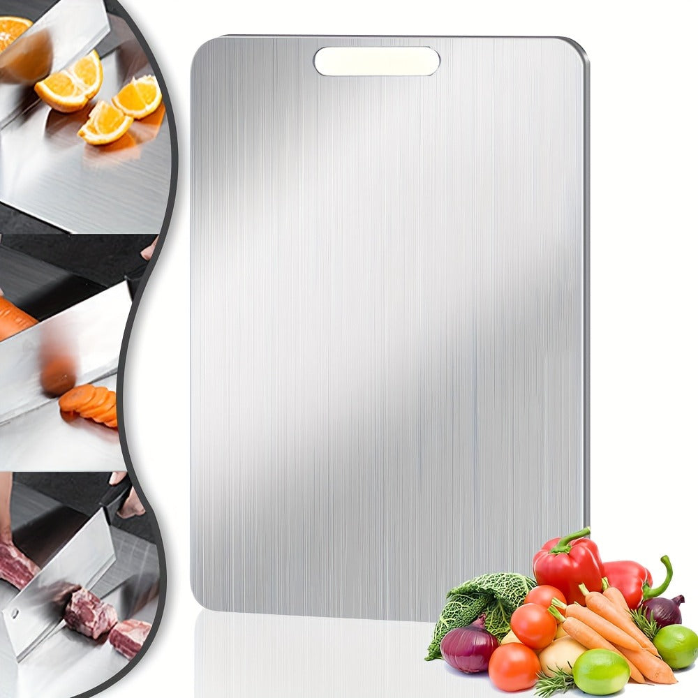 Cutting Board Compact Stainless Steel Double-Sided Prep Surface with Handle, 9.06 x 13.39 Inches