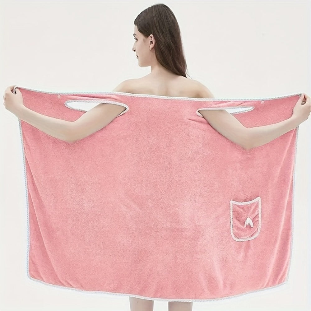 Wearable Bath Towel Wrap with Bow Detail, Shoulder Loops and Four Exact Light Purple or Pink Size Options