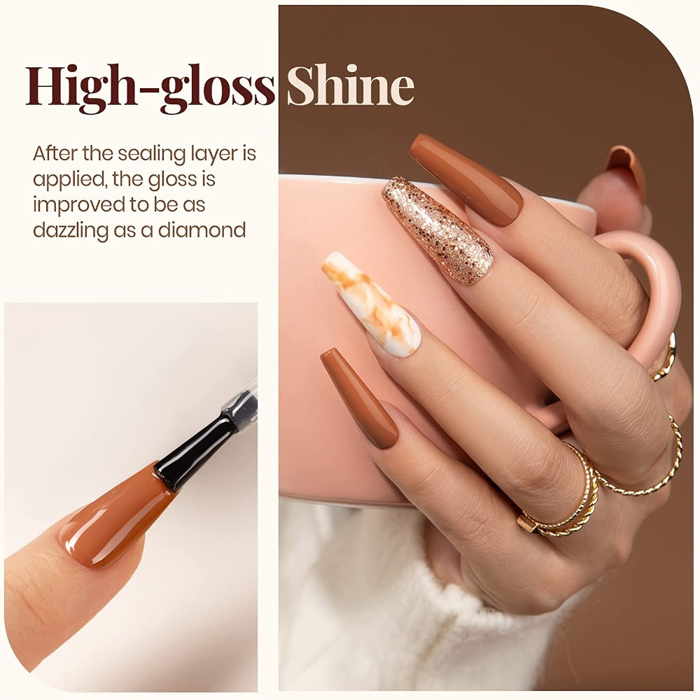 Gel Nail Base & Top Coat Kit 3pcs No-Wipe Glossy & Matte Top Coat + Base Gel — Long-Lasting Soak-Off LED Salon Nail Art Complete System 0.51oz Each for Home & Salon