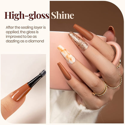 Gel Nail Base & Top Coat Kit 3pcs No-Wipe Glossy & Matte Top Coat + Base Gel — Long-Lasting Soak-Off LED Salon Nail Art Complete System 0.51oz Each for Home & Salon