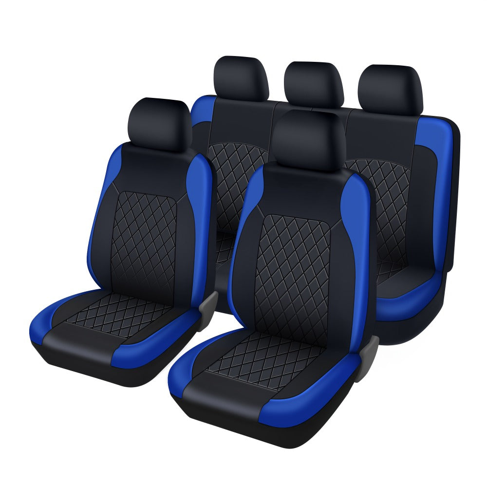 Car Seat Covers 5-Seat Nappa-Style PU Leather Full Set in Red, Blue, Black and Gray Color Options