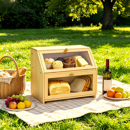 Bread Box for Kitchen Countertop – Large Capacity Bread Storage Container with Transparent Window, Multi-Layer Design for Loaves, Pastries & Baked Goods – Modern Food Storage Box