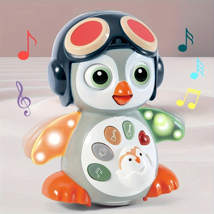 Musical Crawling Penguin Toy with Light-Up Wings, Moving Eyes and Four Front Control Buttons