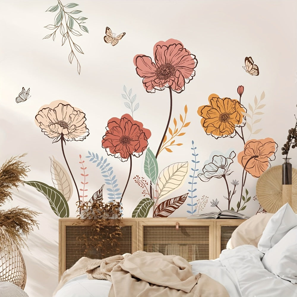 12-Piece Bohemian Wildflower Wall Sticker Set with Separate Floral Decals and 28.74 x 27.56 in Layout