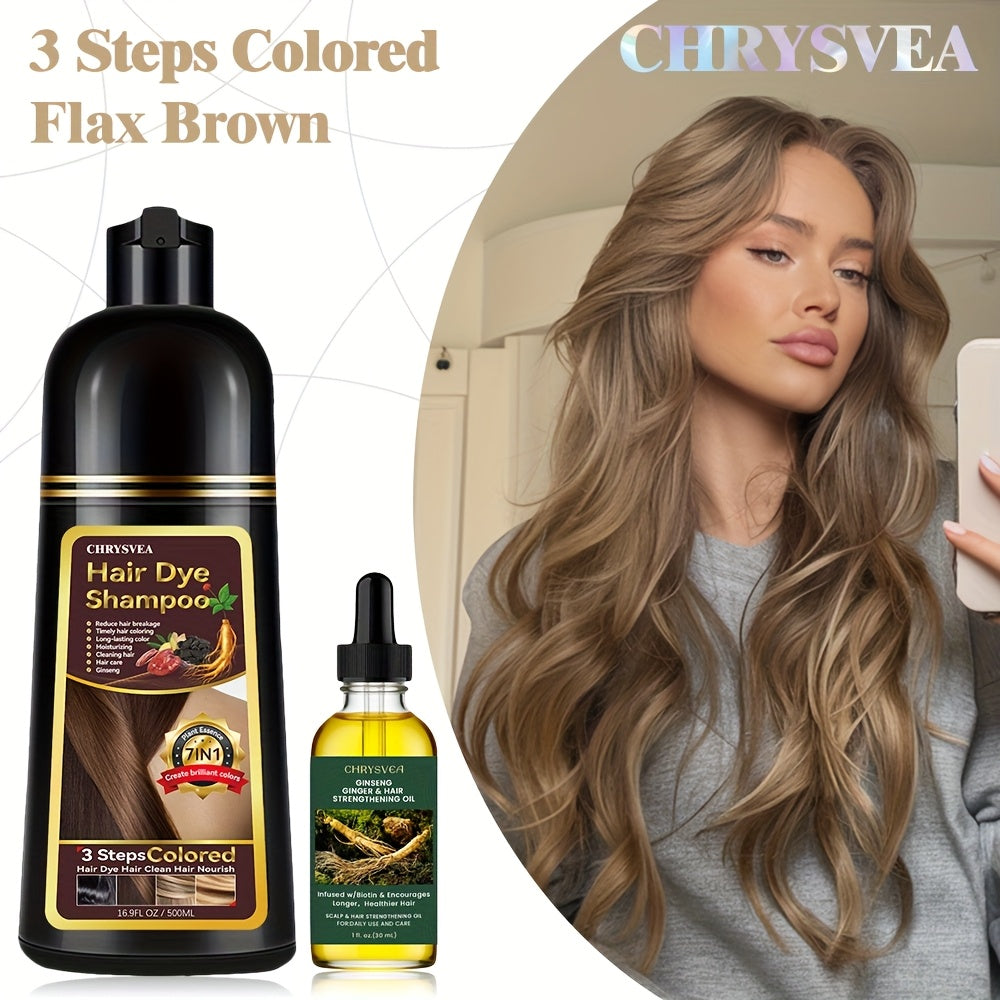 Hair Dye Shampoo, CHRYSVEA 500ml Bottle with 30ml Hair Oil and Nine Shade Options Set for At-Home Color Selection