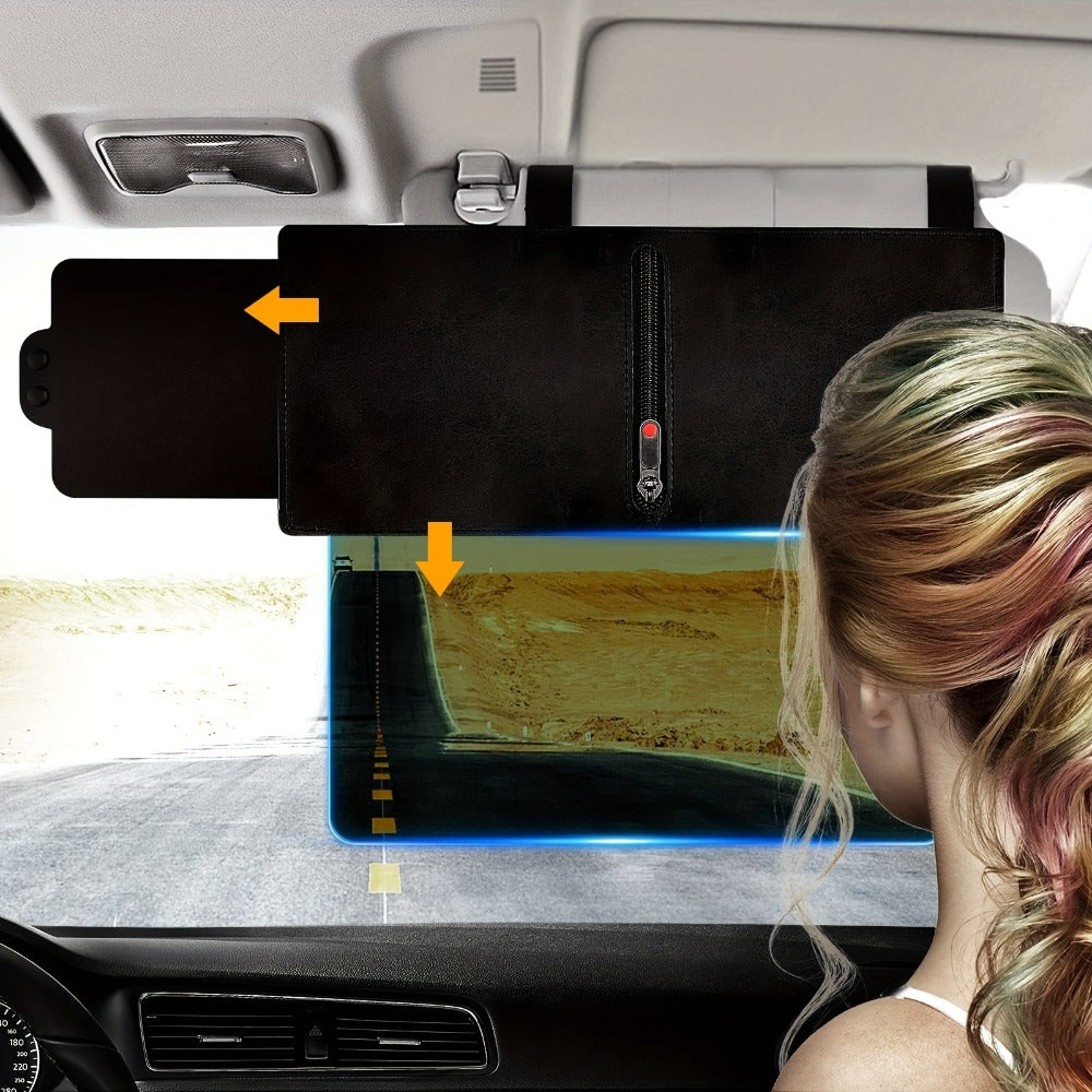 Sun Visor Extender Polarized PC Material | Driver & Passenger Side Clip-On, Adjustable Glare & UV Blocker, Fits All Vehicles, Road Safety Anti-Glare Car Sun Shield