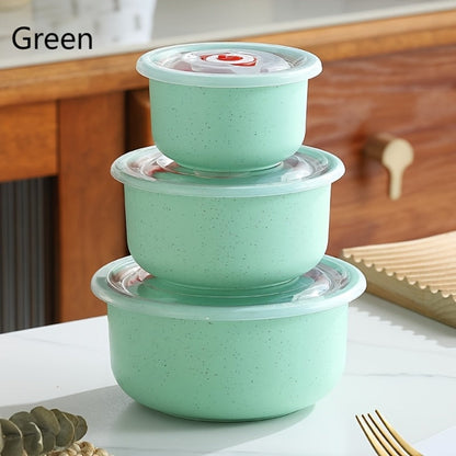 Food Storage Container Refrigerator Set with Three or Four Round Boxes, Flip Lids and Nested Capacities