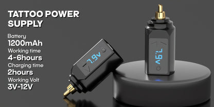 PS083 1200mAh RCA Tattoo Power Supply with LED Voltage Display, 3–12V Control and USB Charging