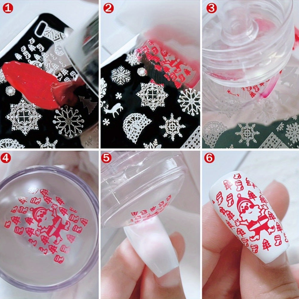 9-Piece Nail Stamping Set with Seven Mixed-Design Plates, Clear Stamper and Scraper for Manicure Art