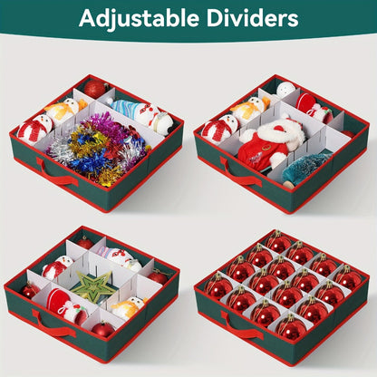 Christmas Ornament Storage Box with 128 Compartments, Eight Removable Trays and Red or Green Color Options