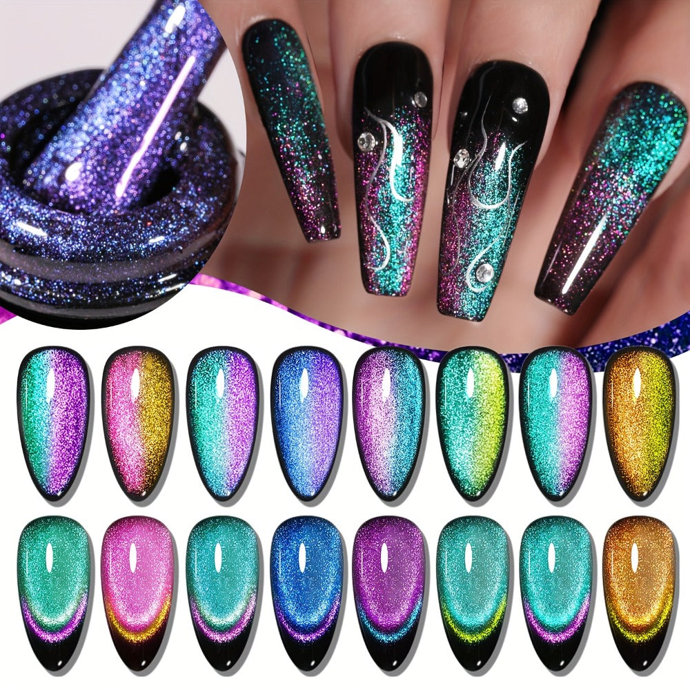 Gel Nail Polish Set with XEIJAYI Label, 8 Magnetic Cat Eye Colors, 0.51oz Bottles and Magnet Tool