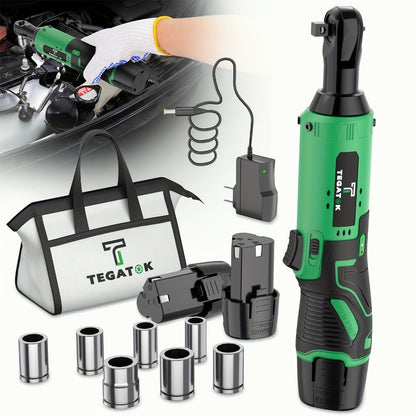 12V Cordless Ratchet Wrench Set 3/8" Drive | 40 Ft-lbs Torque, Variable Speed Trigger, Lithium-Ion Battery, 7 Sockets Included