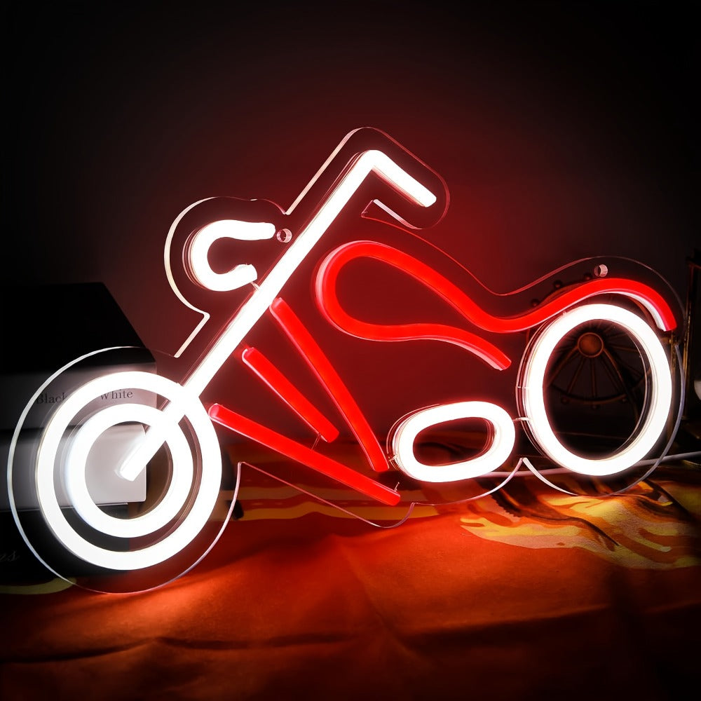 Motorcycle Neon Sign LED Wall Light USB Dimmable, Garage Decor Neon Light for Man Cave Car Room Repair Shop Workshop, Wall Mounted Logo Decoration Light 16.1" x 8.6"