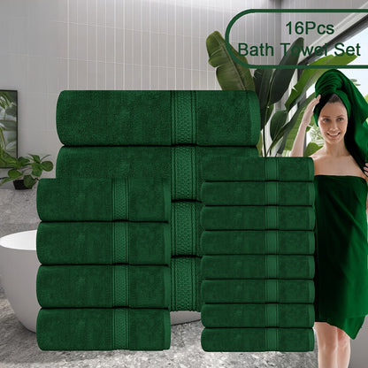 Towel Set 8 or 16 Piece Thickened Bath, Hand and Washcloth Collection in Multiple Solid Colors