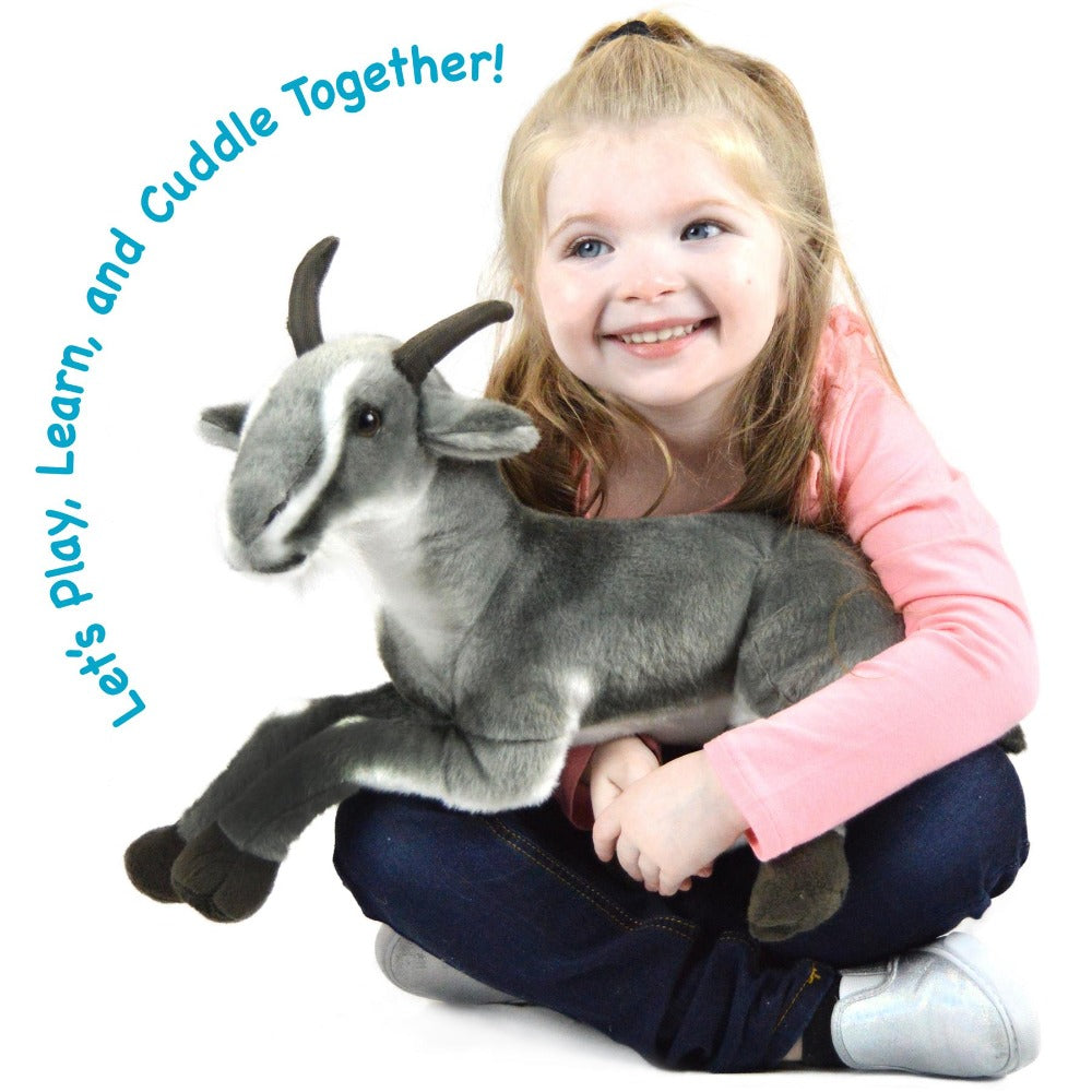 Stuffed Animal Patrick Pygmy Goat in 18-Inch Size with Acrylic Plush Fabric and Source-Listed Care