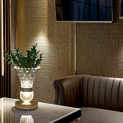 Table Lamp with Crystal Vase Shade, Touch Dimming, USB Rechargeable Power and One or Two-Lamp Options