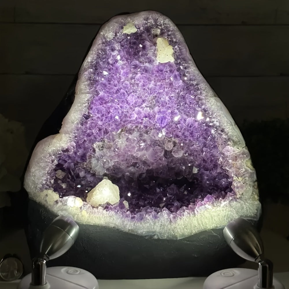 Purple Crystal Geode-Style Decor Cluster with Three Weight-Range Options and Polished Display Edges