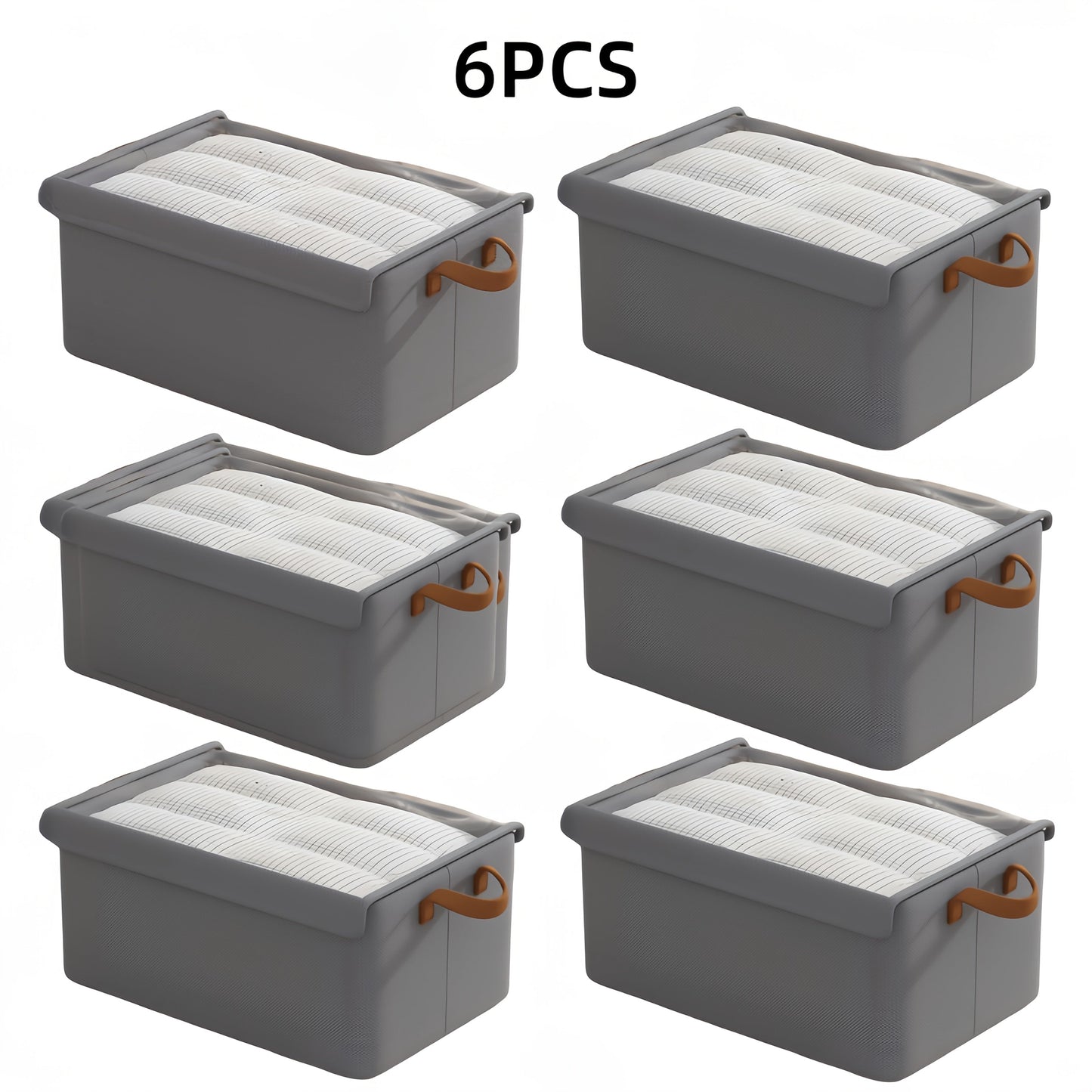 Foldable Fabric Storage Bins with Clear Top Lids and Handles in Four- or Six-Piece Color Sets