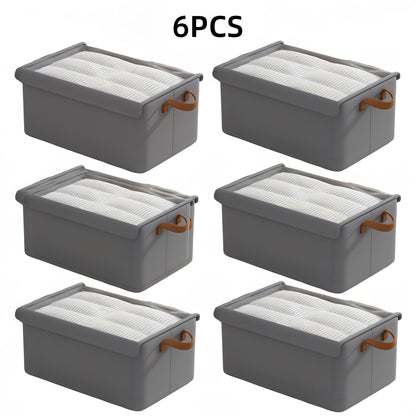 Foldable Fabric Storage Bins with Clear Top Lids and Handles in Four- or Six-Piece Color Sets